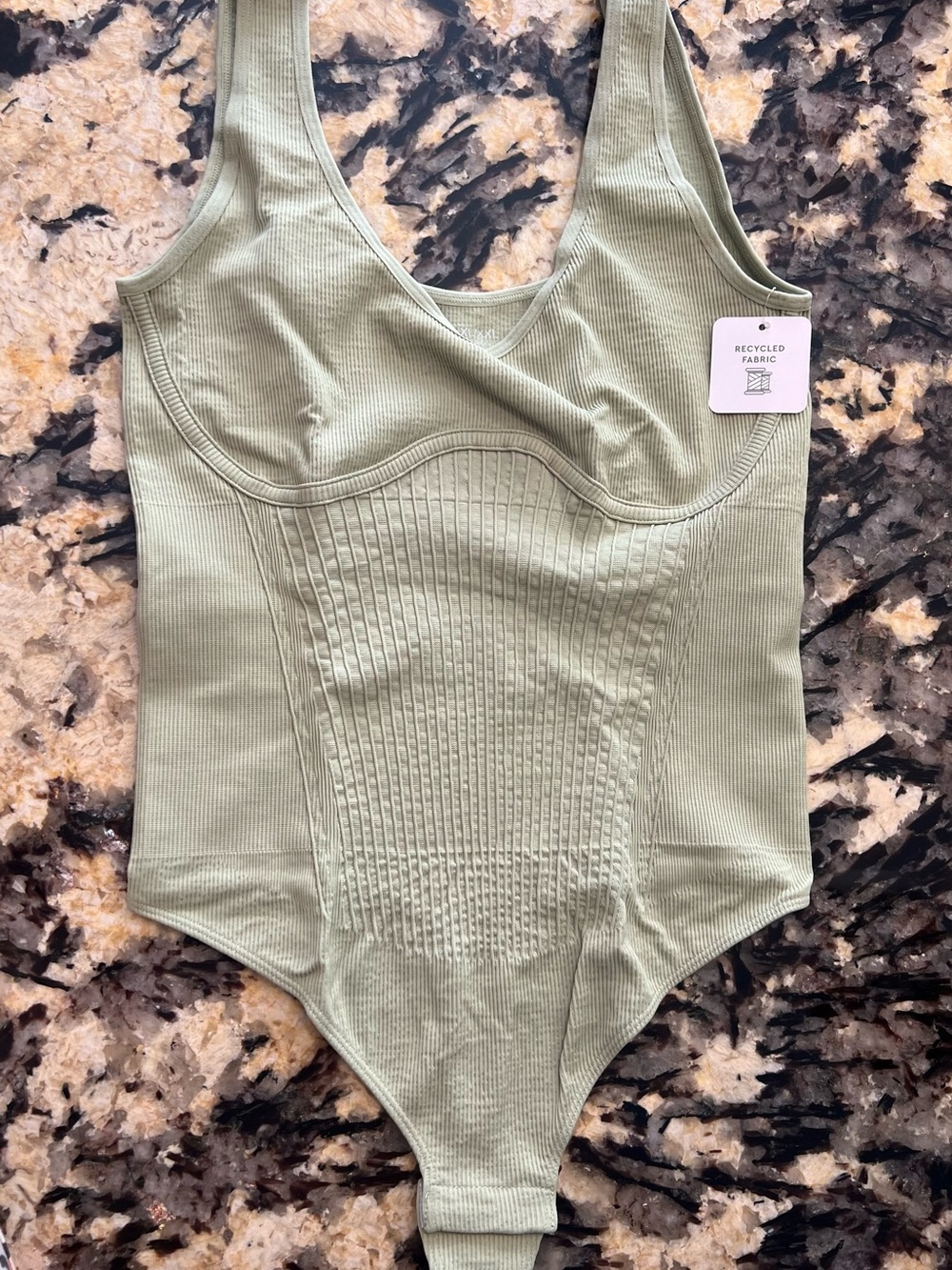 Sage Green Ribbed Seamless Corset Bodysuit | Textured Bustier Tank Top | NWT